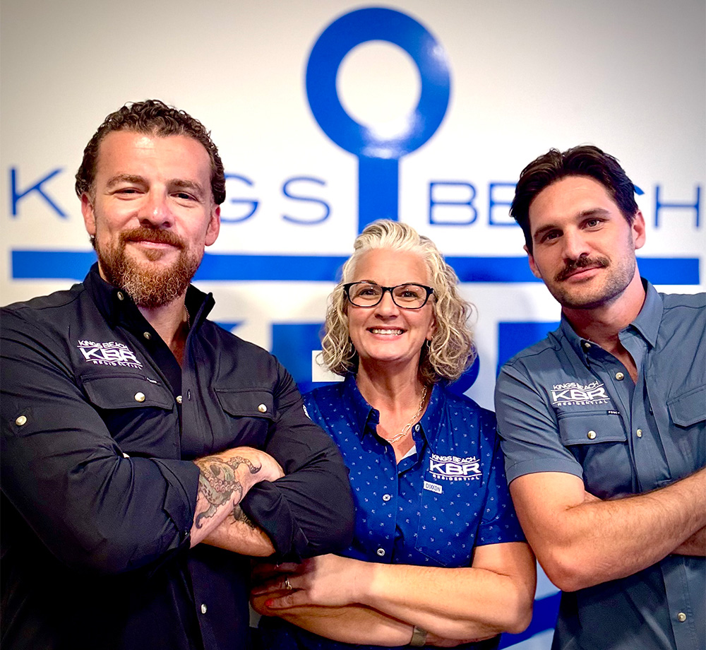 Kings Beach Residential leadership team portrait with Justin Quiroz, Trina Miller, and David Daniel - Kings Beach Residential Professional group photo of Justin Quiroz Director of Sales, Trina Miller Operations Manager, and David Daniel Land Acquisition Manager representing Kings Beach Residential team - Kings Beach Residential